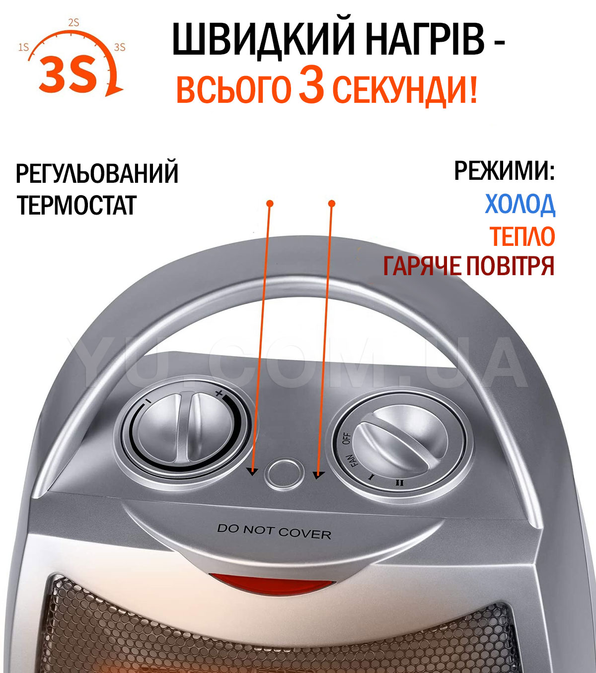 Тепловентилятор керамічний обігрівач Crownberg CB 7749